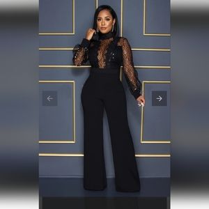 Nigelia Black Net Sequins Crochet Top Jumpsuit